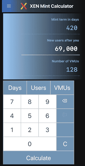 XEN Mint Calculator